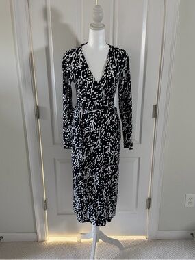 Diane Von Furstenberg for Target Black & White Long Sleeve Wrap Midi Dress